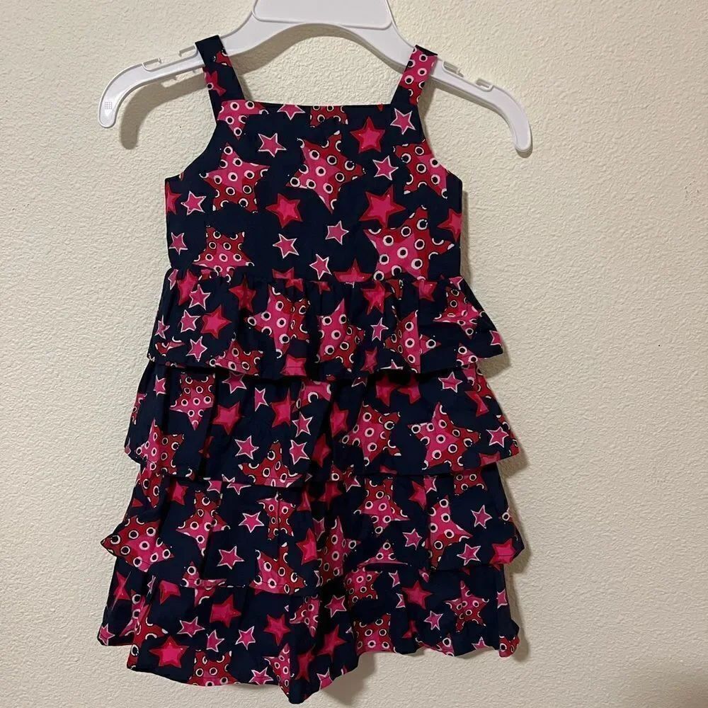 Hanna Anderson Girl Blue /pink star print ruffled dress size 3